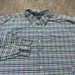 Ralph Lauren Oxford Shirt Men 4XLT Blue Green Plaid Classic Fit OCBD